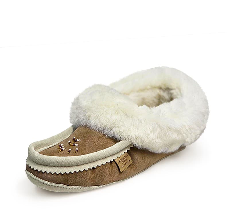 Pantoufle Collet Mouton Renversé Perlé, Semelle Double en cuir